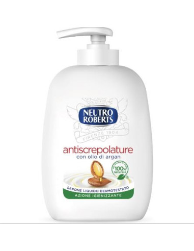 NEUTRO ROBERTS SAPONE LIQUIDO ANTISCREPOLATURE CON OLIO DI ARGAN AZIONE IGIENIZZANTE DISPENSER 200 ML