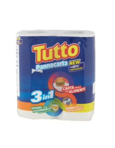 TUTTO PANNOCARTA 2 ROTOLI 3IN1 E 40% RIUTILIZZI ASCIUGATUTTO