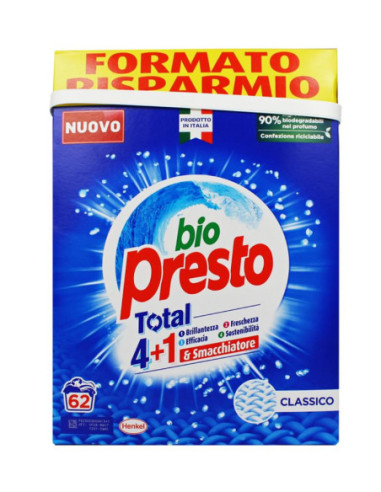 BIO PRESTO DETERSIVO POLVERE BUCATO LAVATRICE 62 MISURINI