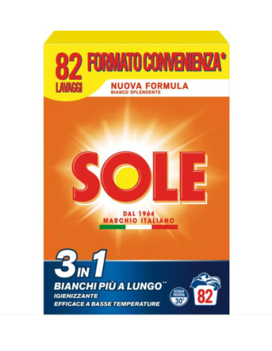 SOLE DETERSIVO POLVERE BUCATO LAVATRICE 3 IN 1 BIANCO SPLENDENTE FUSTO 82 LAVAGGI