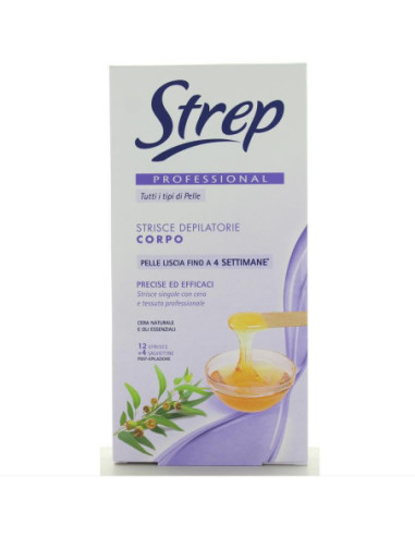 STREP 12 STRISCE DEPILATORIE CORPO VITAMINA E PROFESSIONALI.