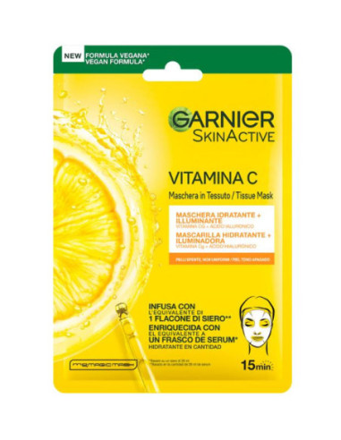 Garnier Maschera in Tessuto Hydra Bomb,Idratante e Illuminante,Con Vitamina C,Pelli Non Uniformi 28g