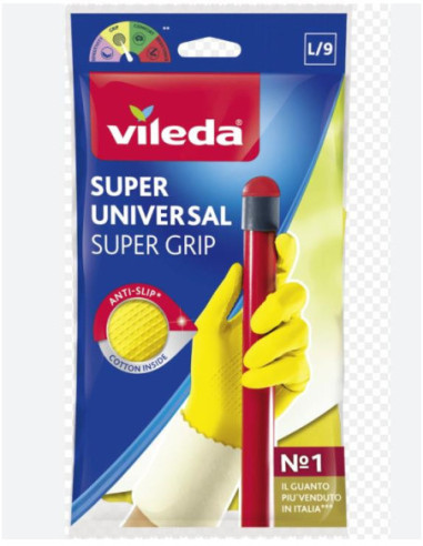 Vileda Guanti Casalinghi Super Universal In Lattice, Super Grip Antiscivolo, Taglia L