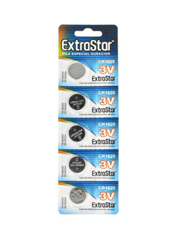 Pila Batteria A Bottone Extrastar CR1620 3V Confezione Da 5 Pile