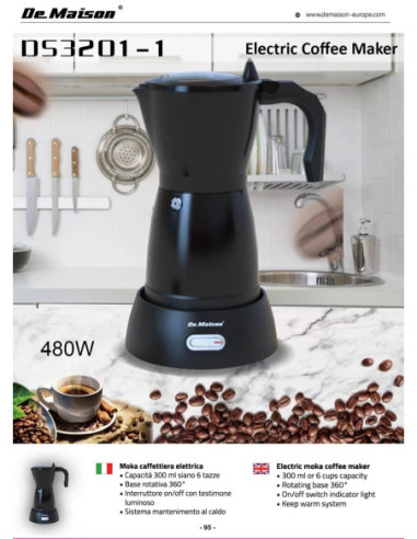 CAFFETTIERA ELERRTICA 480W 6 TAZZE 300ML