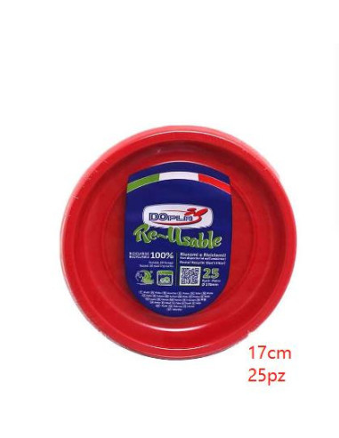 25 PIATTINI PLASTICA LAVABILI ROSSI 17CM