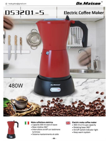 CAFFETTIERA ELERRTICA 480W 6 TAZZE 300ML