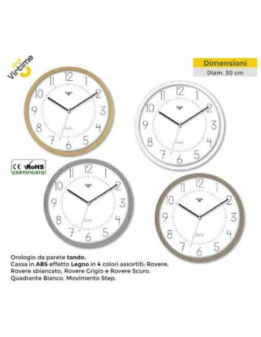 Orologio da Parete in ABS Effetto Legno Quadrante Bianco 30 cm