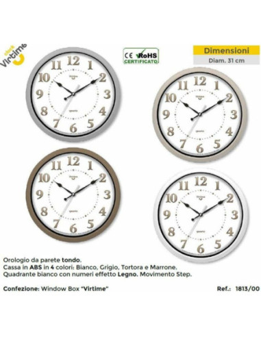 Orologio da Parete in ABS Tondo Numeri Serigrafati 31 cm