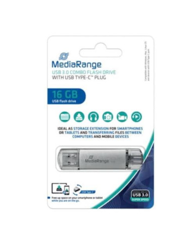 MEDIA-RANGE - Chiavetta usb 3.0 media range con spina usb type-c? - 16 gb - argento - MR935