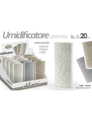 UMIDIFICATORE AMBIENTE IN CERAMICA 8.5*3*20 CM COLORI ASSORTITI