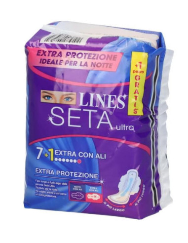 Lines Seta Ultra Assorbenti - 8 Pezzi - Extra Lungo Notte Con Ali