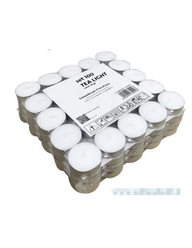 100 Candele Tea Light 100% vegetale (set da 100 pezzi -